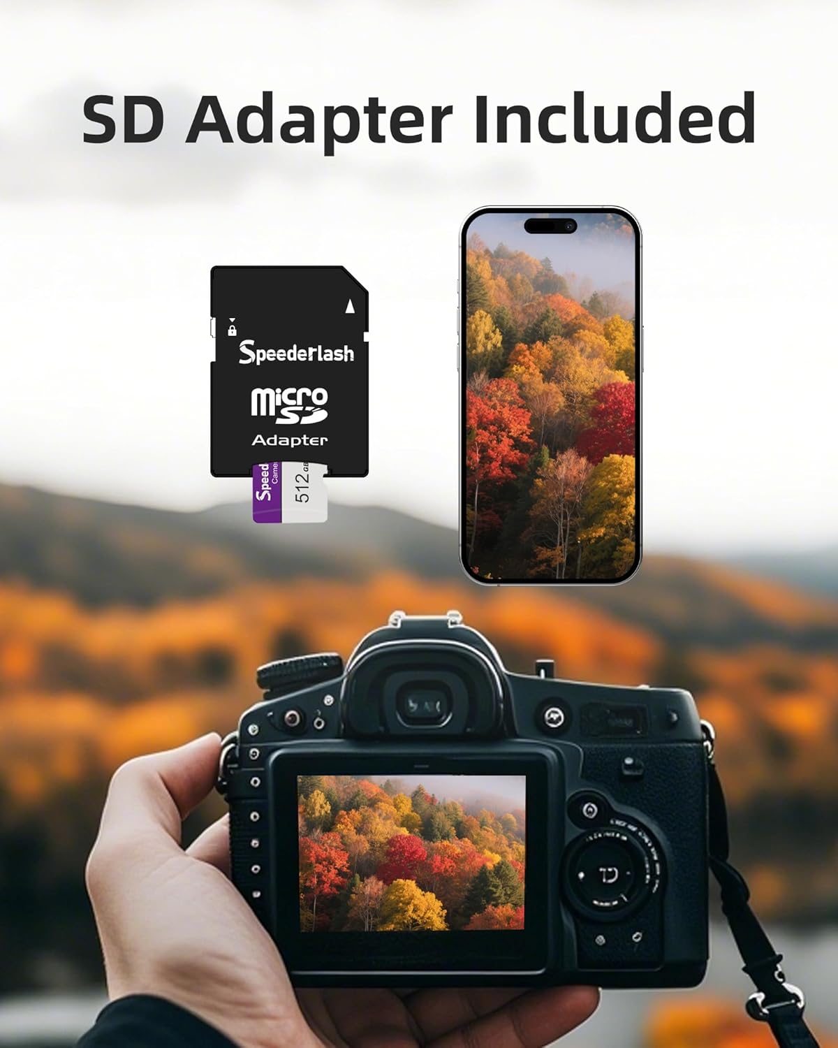 Micro SDXC Memory Card 64GB 2 Pack, Speederlash Camera Plus TF Card with Adapter, Up to 90MB/s Read Speed, 4K UHD&5K Video Support, U1 V30 A1 Rated, Waterproof, for Security Camera, Dashcam, Drones