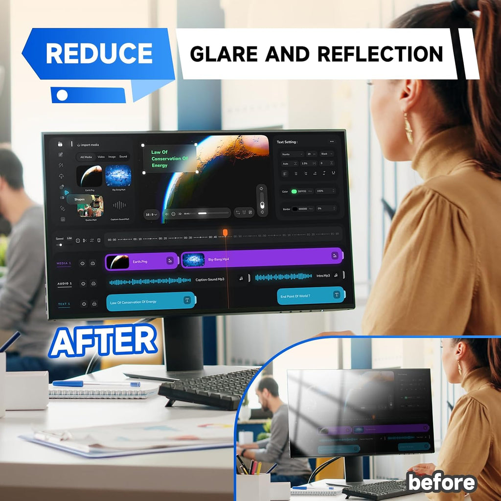 IPROKKO 【2 Pack】 24 inch Anti-Blue Light monitor Screen Protector for 16:9 Widescreen,Removable Anti Glare Blue Light Blocking Screen Filter，LED PC Anti-UV Eye Protection Filter Film