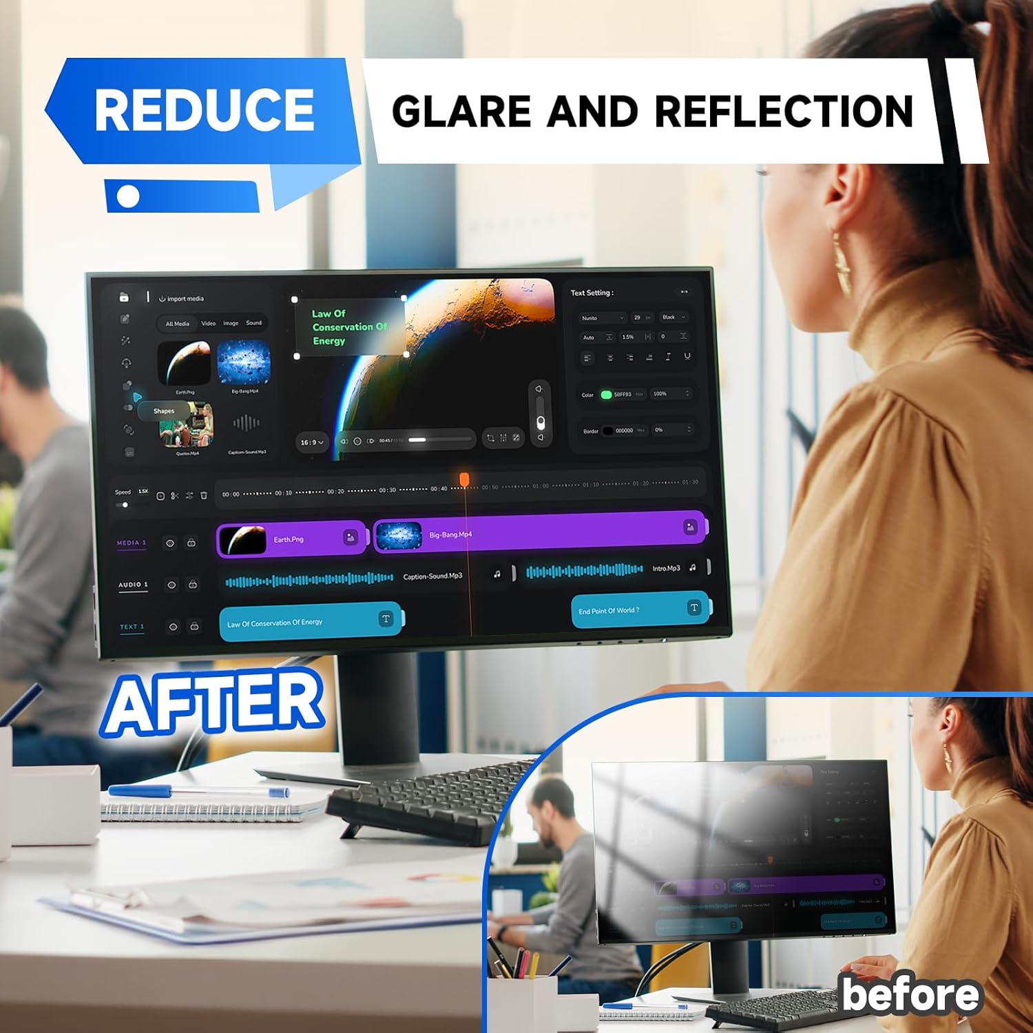 IPROKKO 【2 Pack】 22 inch Anti-Blue Light Monitor Screen Protector for 16:10 Widescreen,Removable Anti Glare Blue Light Blocking Screen Filter，LED PC Anti-UV Eye Protection Filter Film
