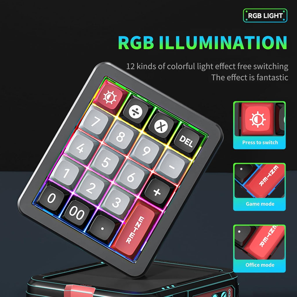 Adventurers K812 Wired Mechanical Numeric Keypad, 19-Key Hot-Swappable RGB Numpad, Macro Programmable, Detachable Type-C Cable, Game/Office Mode Switch – for PC/Laptop/Desktop (Black)