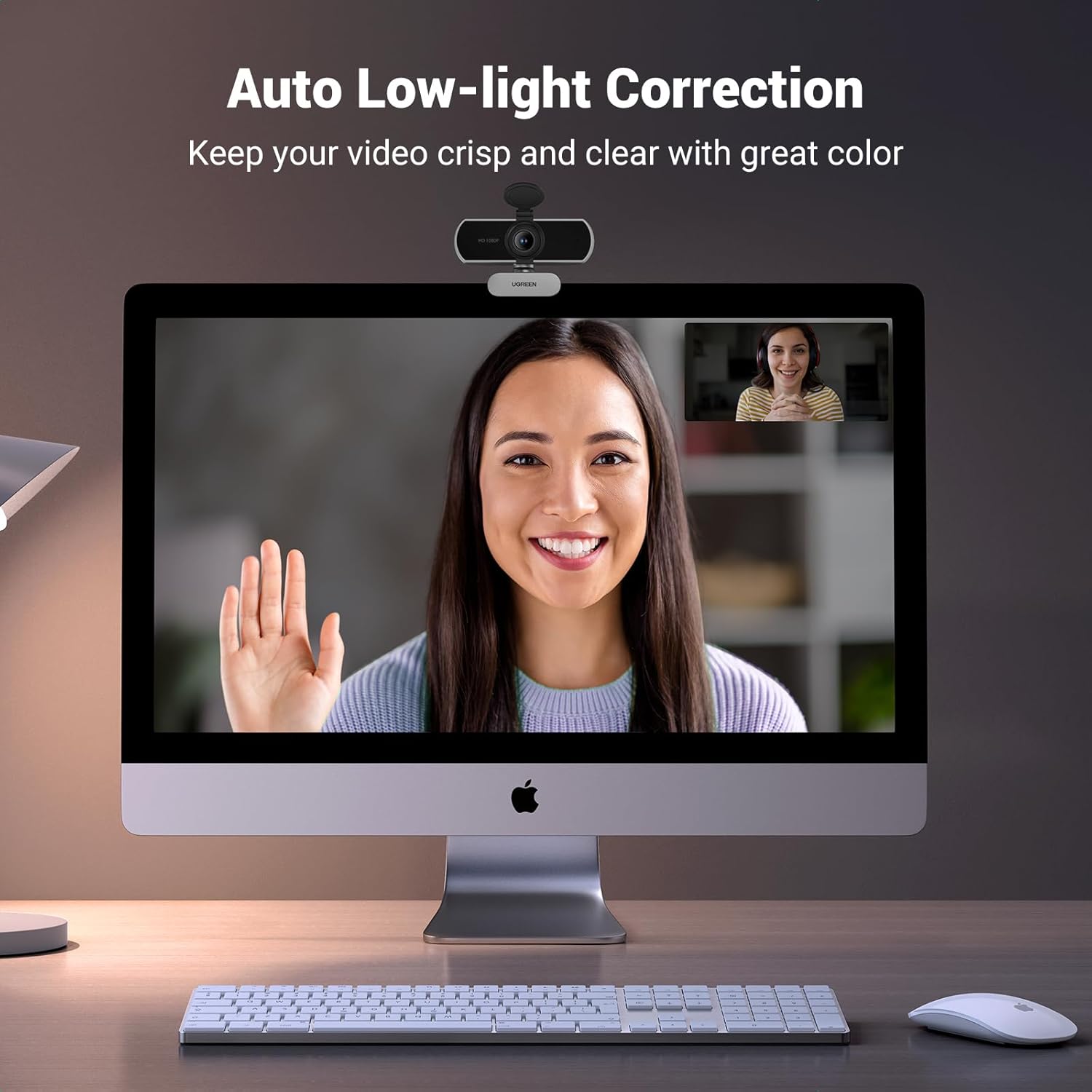 UGREEN Full HD 1080P Webcam with Microphone, 2 Noise-Canceling Mics, 85° Fov & Fixed Focus, Plug and Play, Auto Light Correction, Privacy Cover PC Camera for Zoom/Skype/Teams, Switch 2, Silver Gray