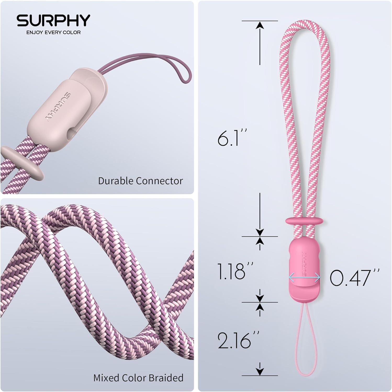 SURPHY 2 Pack Phone Lanyard for Cellphone Case, Phone Wrist Strap for Case, Cellphone Strap with 2-Color Braided, Charm Wrist Lanyard for Women and Men, Pink & Rose Pink