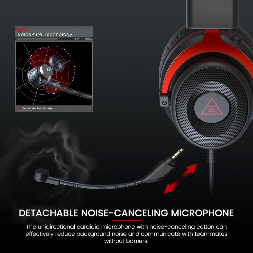 EKSA E900 Gaming Headset with Microphone - PC Headset with Detachable Noise Canceling Mic, 3D Surround Sound, Wired Headphone for PS4, PS5, Xbox, Computer, Laptop, Switch, Handheld (3.5MM Jack)