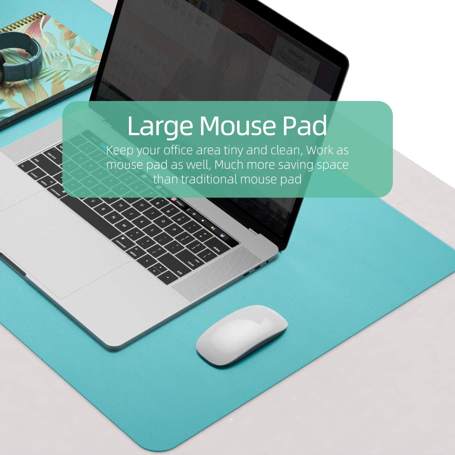 YSAGi Desk Mat, Waterproof Desk Pad,Large Mouse pad for Desk, Leather Desk Pad for Keyboard and Mouse,Dual-Sided Mouse Mat for Office (23.6" x 13.7", Calamine Blue+Cobalt Green)