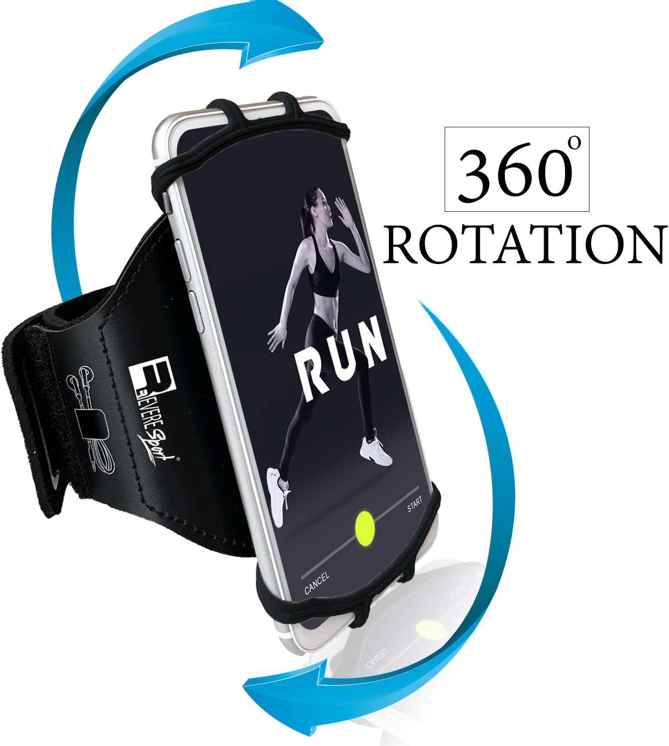RevereSport Universal iPhone Running Armband (16/15/14/13/12/11/10/X/XR/SE/Plus/Max/Pro). Phone Holder Case