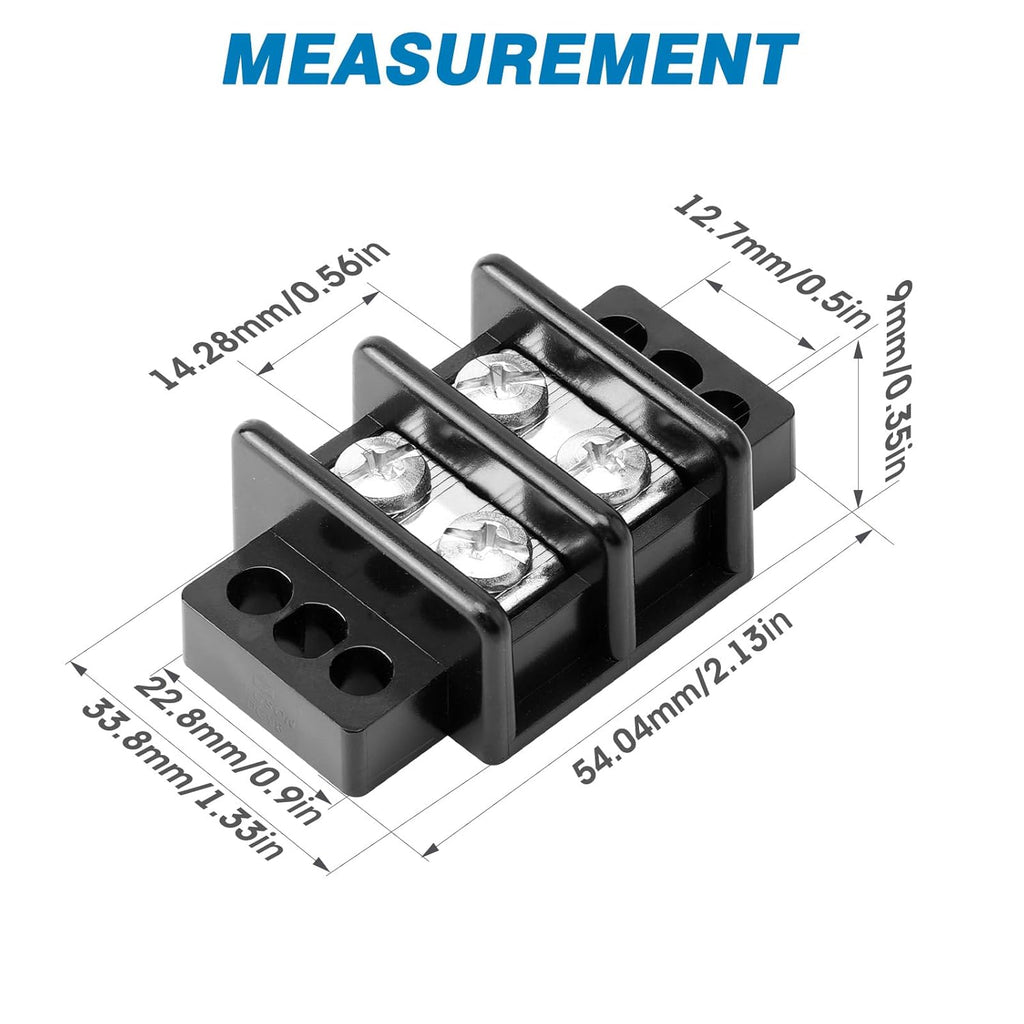 GLOSO Marine Terminal Blocks TBD Double Row Stainless 10-22 AWG Cu, 30A/600V- 1 Pack, 2 Poles