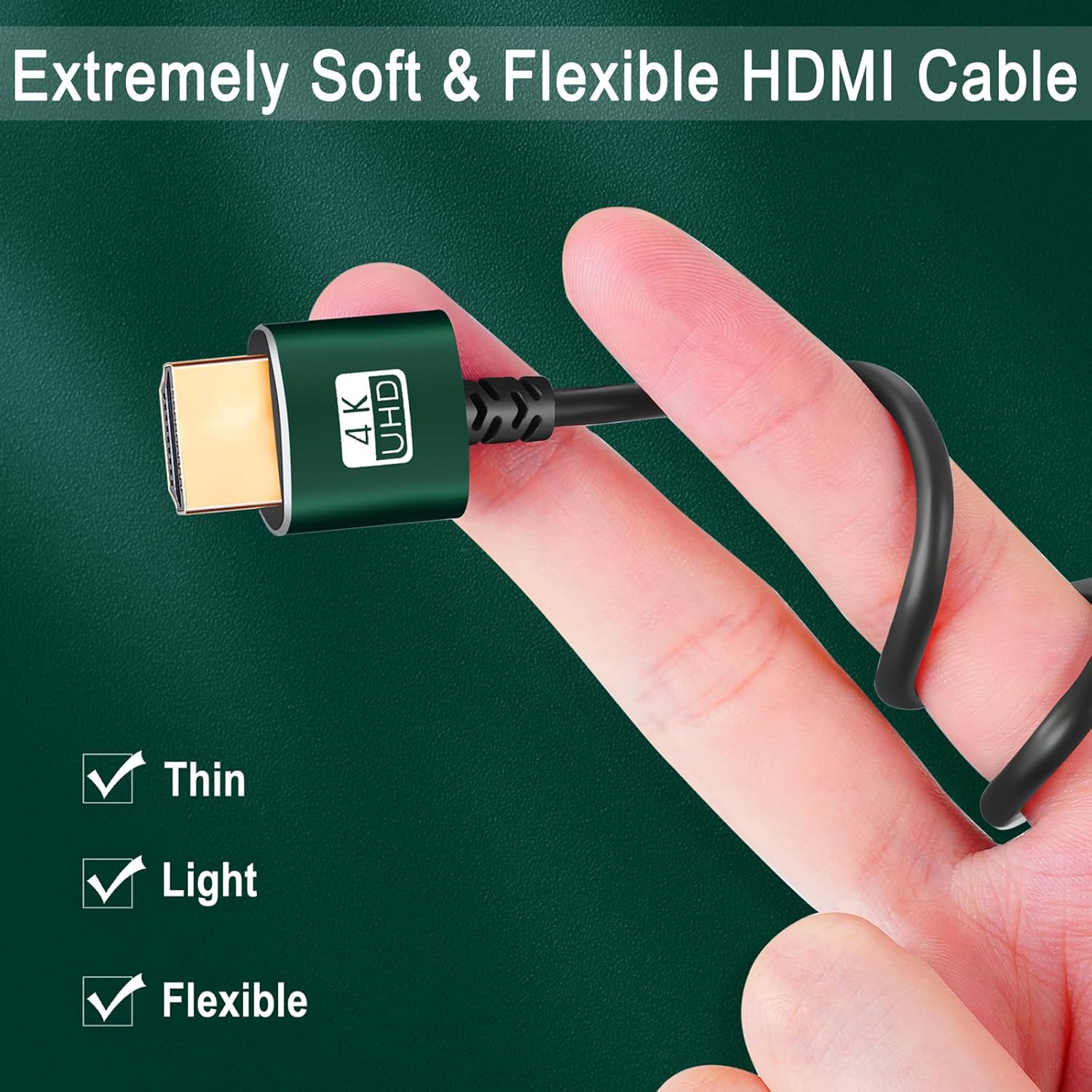 Thin HDMI to HDMI Cable 15FT 2 Pack, Ultra Slim & Flexible HDMI Cord Supports High Speed 4K@60Hz 18gbps 2160p 1080p