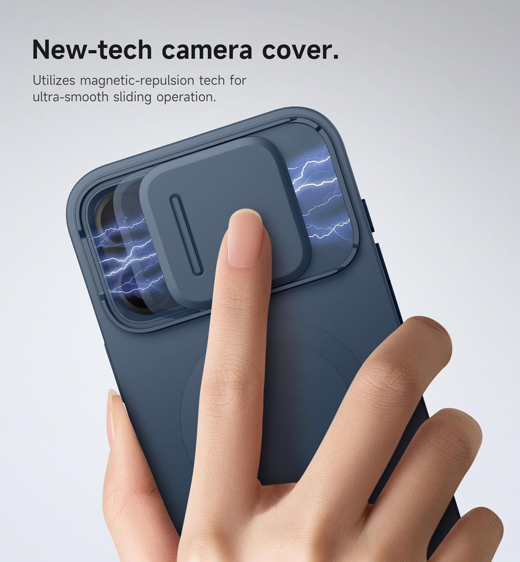 SURITCH for iPhone 16 Pro Max Case with Magnetic Camera Slide Cover and Adjustable Kickstand, Compatible with MagSafe, Shockproof Bumper Case Slim Protective Cover 6.9 Inch, Blue