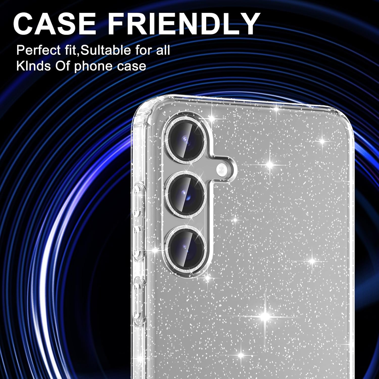for Samsung Galaxy S24 FE Camera Lens Protector, Individual Metal Ring Tempered Glass Lens Cover, [Strong Adsorption] Scratch Resistant Ultra-Thin HD Clear Lens Cover, 1 Set-Silvery Sparkly