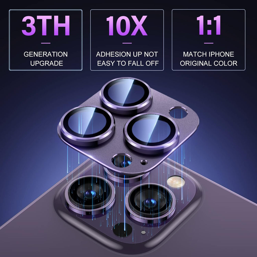 Uyiton for iPhone 14 Pro/iPhone 14 Pro Max Camera Lens Protector, [Drop Protection] 9H Tempered Glass Camera Cover screen Metal Ring Case Friendly Scratch Resistant Easy to Install - Matte Purple