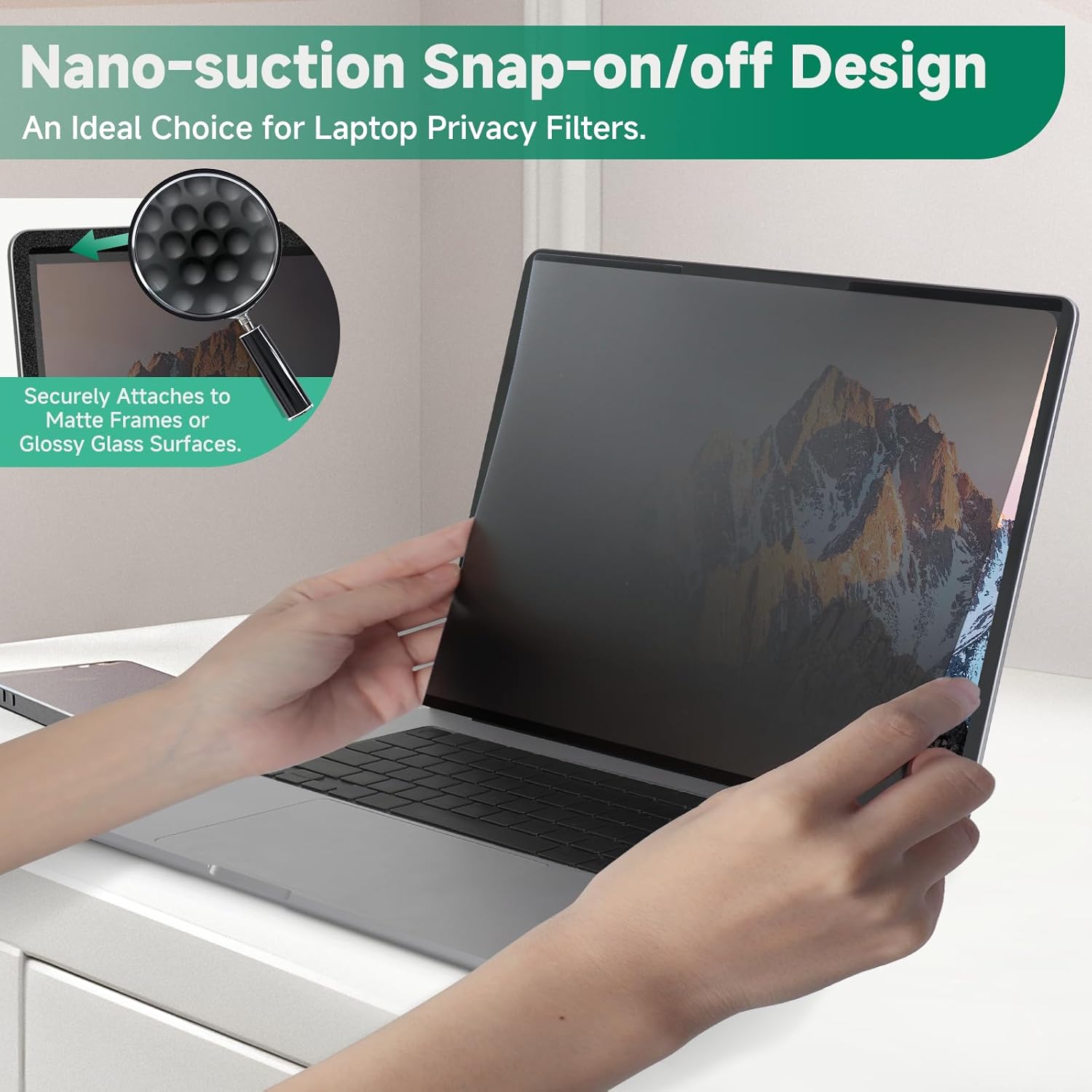 Nano-Suction Laptop Privacy Screen 14 Inch 16:9, Removale Screen Privacy Shield for Laptop, Anti Glare, Anti Bule Light, Screen Protector for Lenovo HP Dell Acer Asus Thinkpad