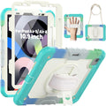 SEYMAC for iPad Air 5th/ 4th Generation Case 10.9", Full-Body Shockproof Protective Case with Screen Protector, Rotating Stand/Handle/Shoulder Strap/Pencil Holder for iPad Air 5/ Air 4, Colorful/Blue