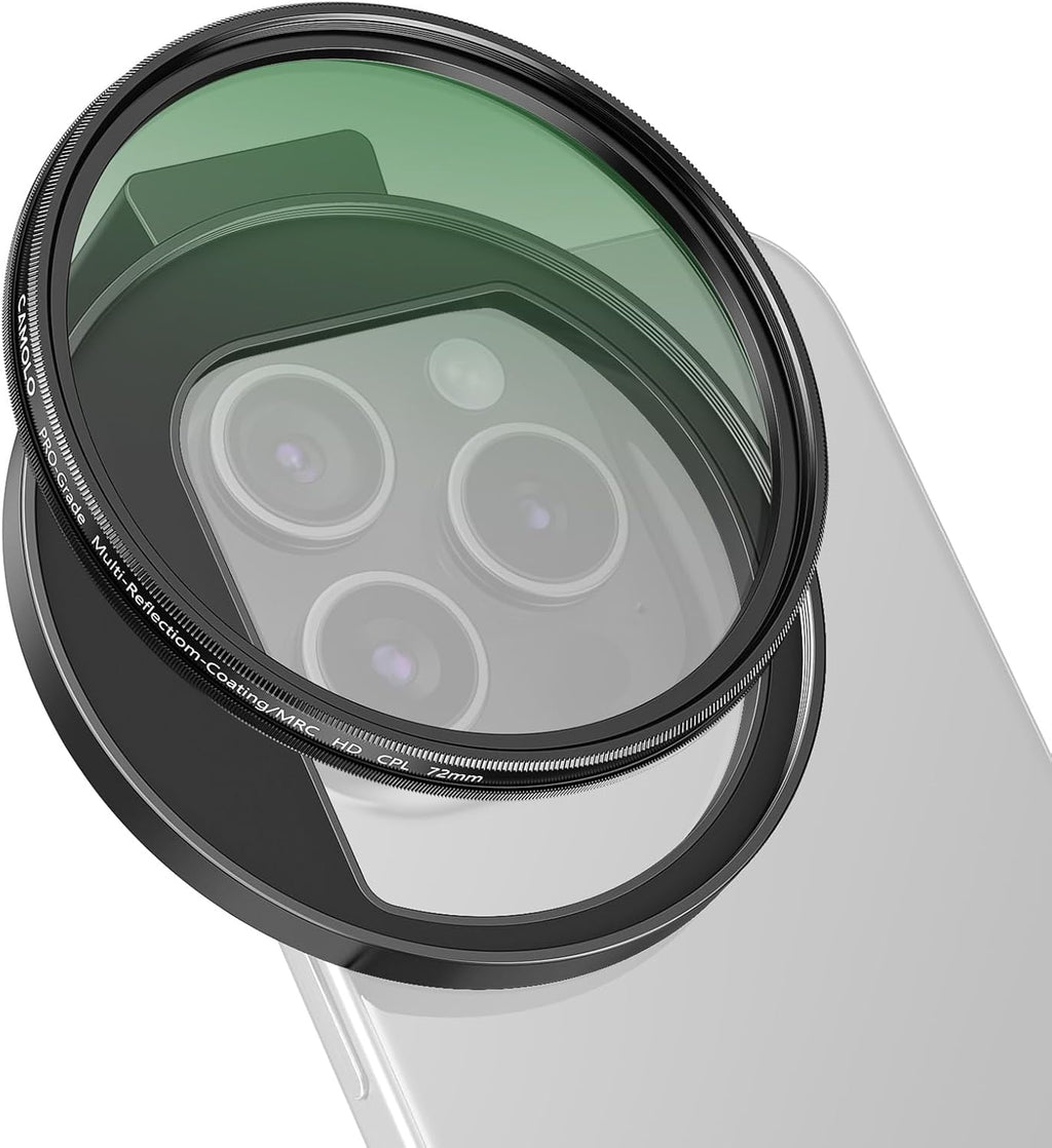 CPL Filter for Phone, 72mm Camera Polarized Lens Polarizing Filter with Metal Cold Shoe Phone Clip Compatible with iPhone 15 14 13 12 11 X XS Plus PRO Max Samsung Galaxy Motorola Pixel