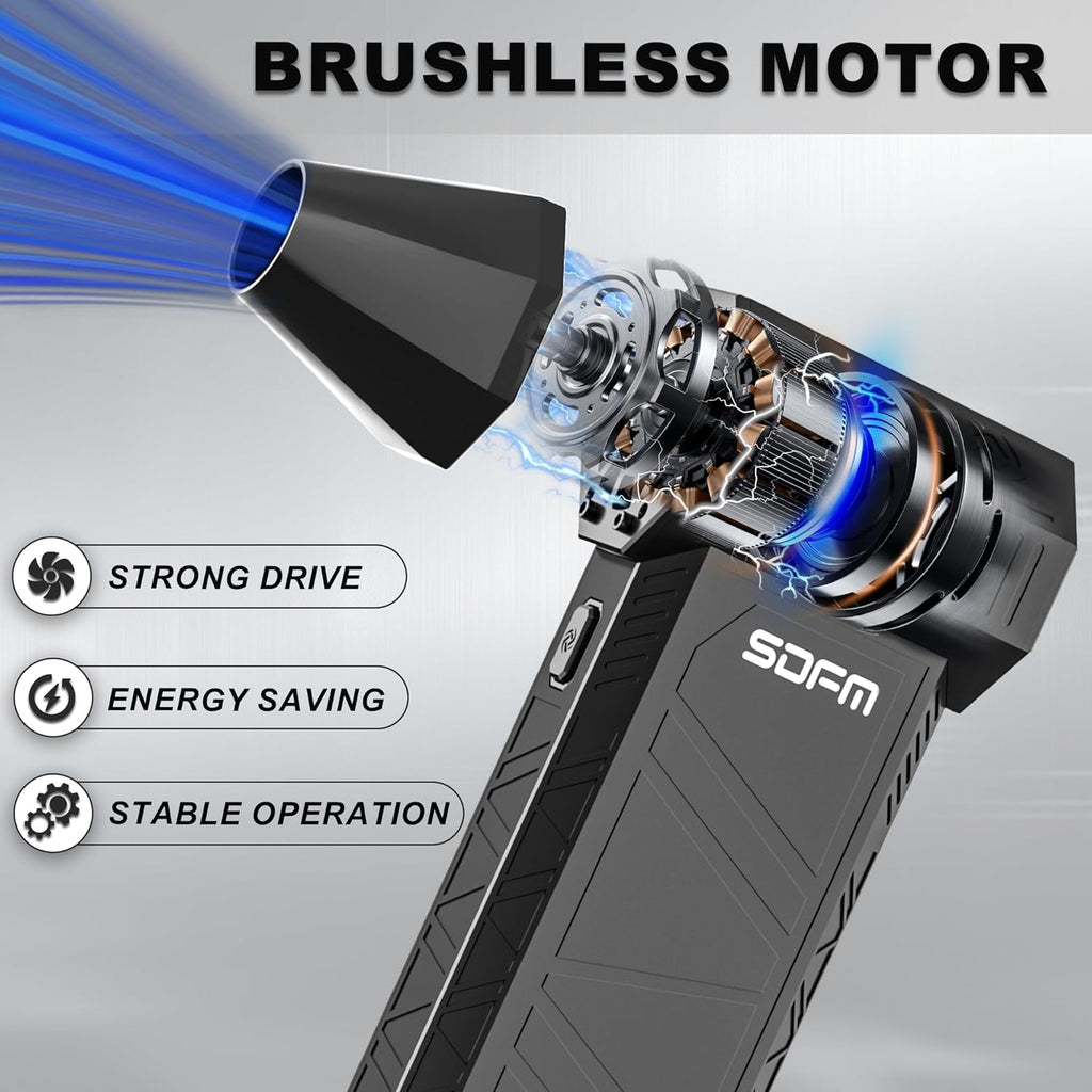 SDFM Compressed Air Duster - Electric Air Duster with Built in Brushless Motor,130,000RPM, 3-Speed Adjustable Air Blower - Suitable for Keyboard, Computer, car, and Home Cleaning (X3) (Max-Black)