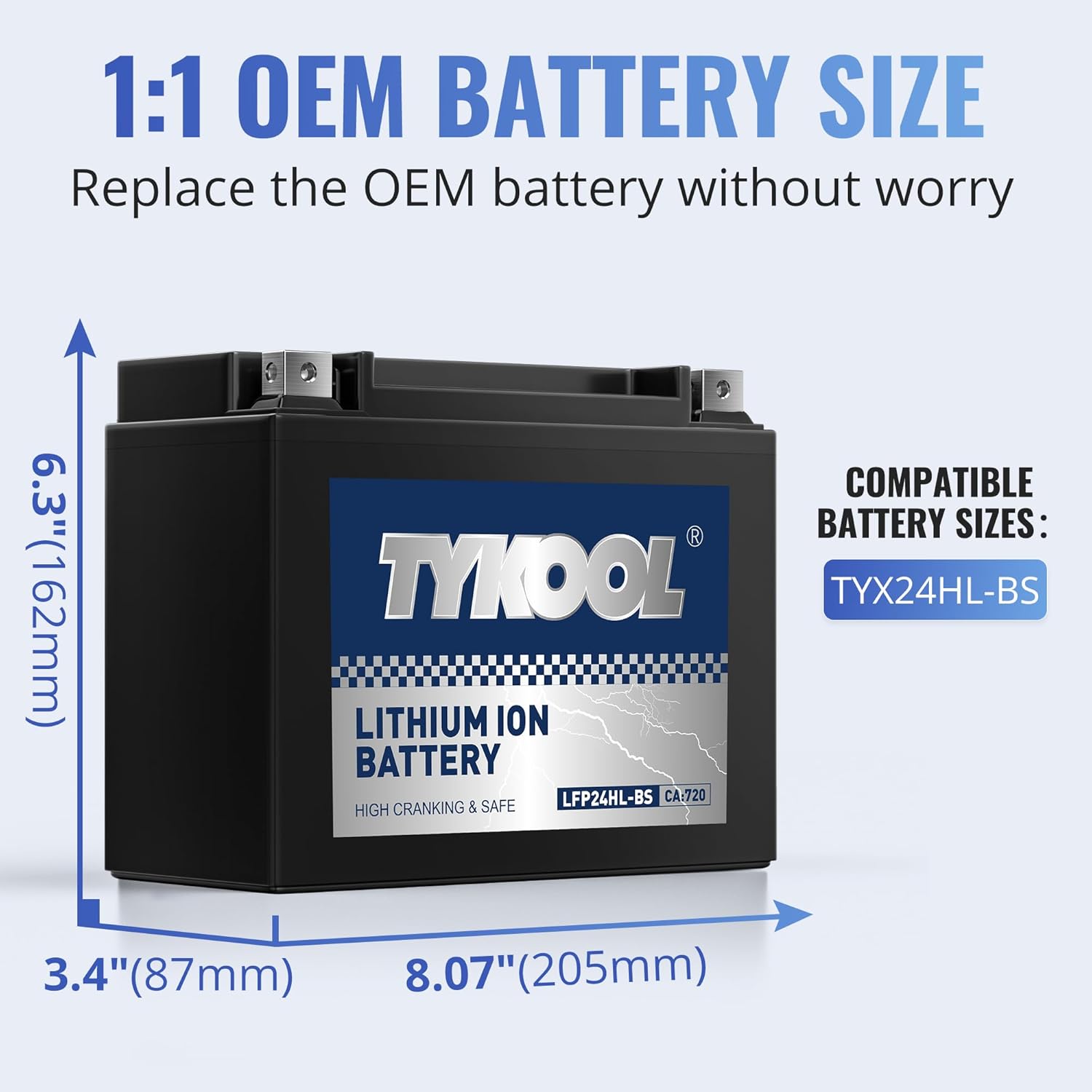 YTX24HL-BS High Performance Lithium LiFePO4 Motorcycle Battery, 720CCA,16Ah,2X Cranking Power,5X Service Life, Digital Readout,Competible for ATV,Motorcycle,Snowmobile, riding lawn Mower