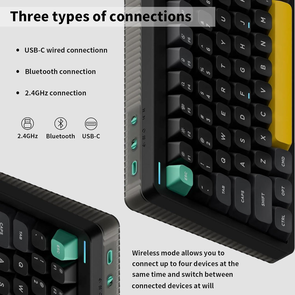 nuphy Halo96 V2 Wireless Mechanical Keyboard, 96% Hot Swappable, 99 Keys RGB Backlit, Bluetooth/USB-C/2.4GHz, Mint Switches (37gf), Black