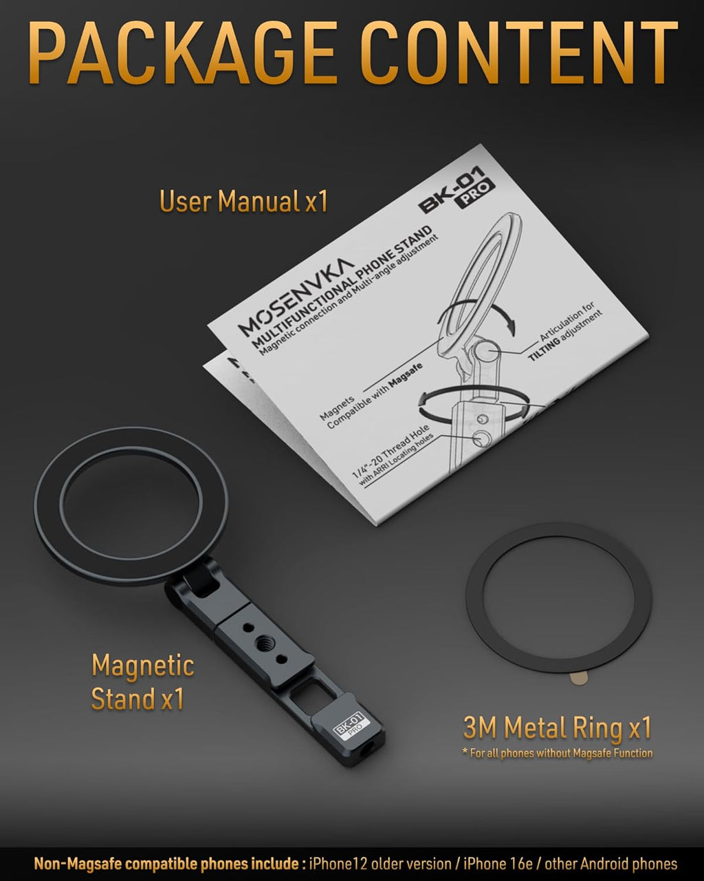 Magnetic Tripod Phone Mount,Travel Phone Grip for iPhone,Foldable Desk Stand Magnet Phone Holder, Phone Mount for Content Creator with 1/4" Hole&Cold Shoe for iPhone 16/15/14/13/12/Tripod