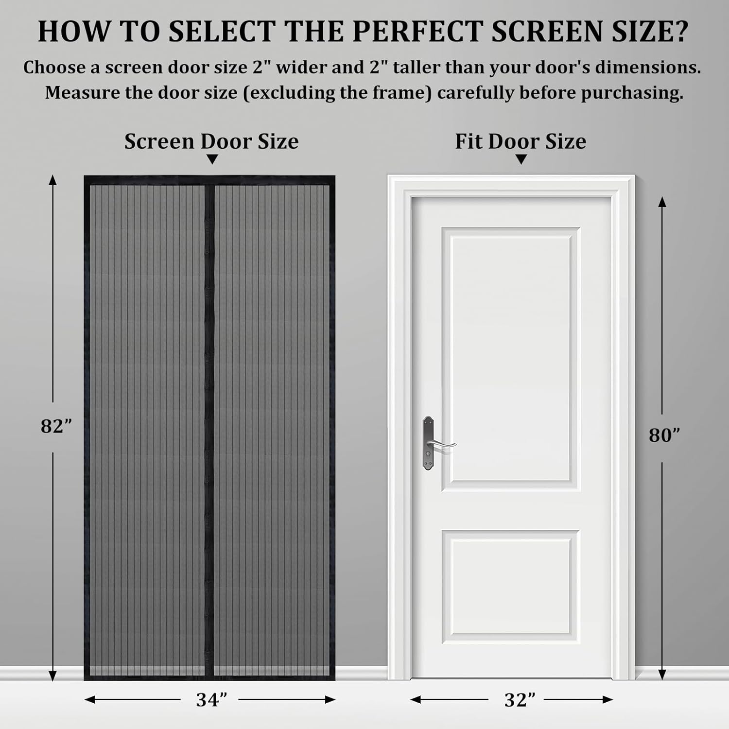 Magnetic Screen Door - Self Sealing, Heavy Duty, Hands Free Mesh Partition Keeps Bugs Out Let Breeze in- Pet and Kid Friendly - Keep Open Feature (Black, Fit Door Size 32 x 80 Inch)