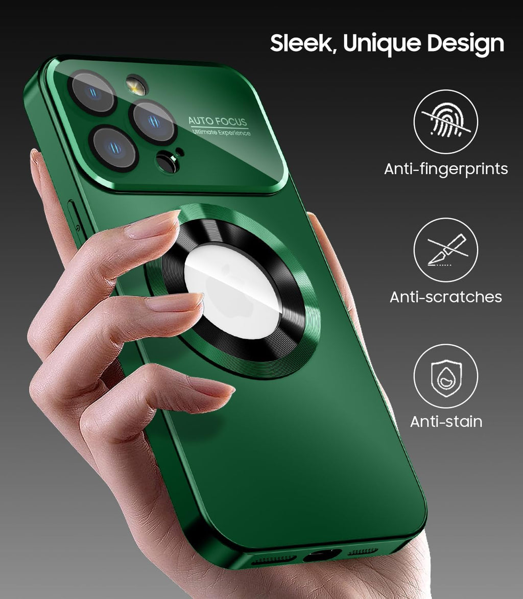 Magnetic for iPhone 13 Pro Max Case, Compatible with MagSafe, Built-in Camera Lens Protector, Logo View, Military Grade Drop Proof Phone Case Cover, Dark Green