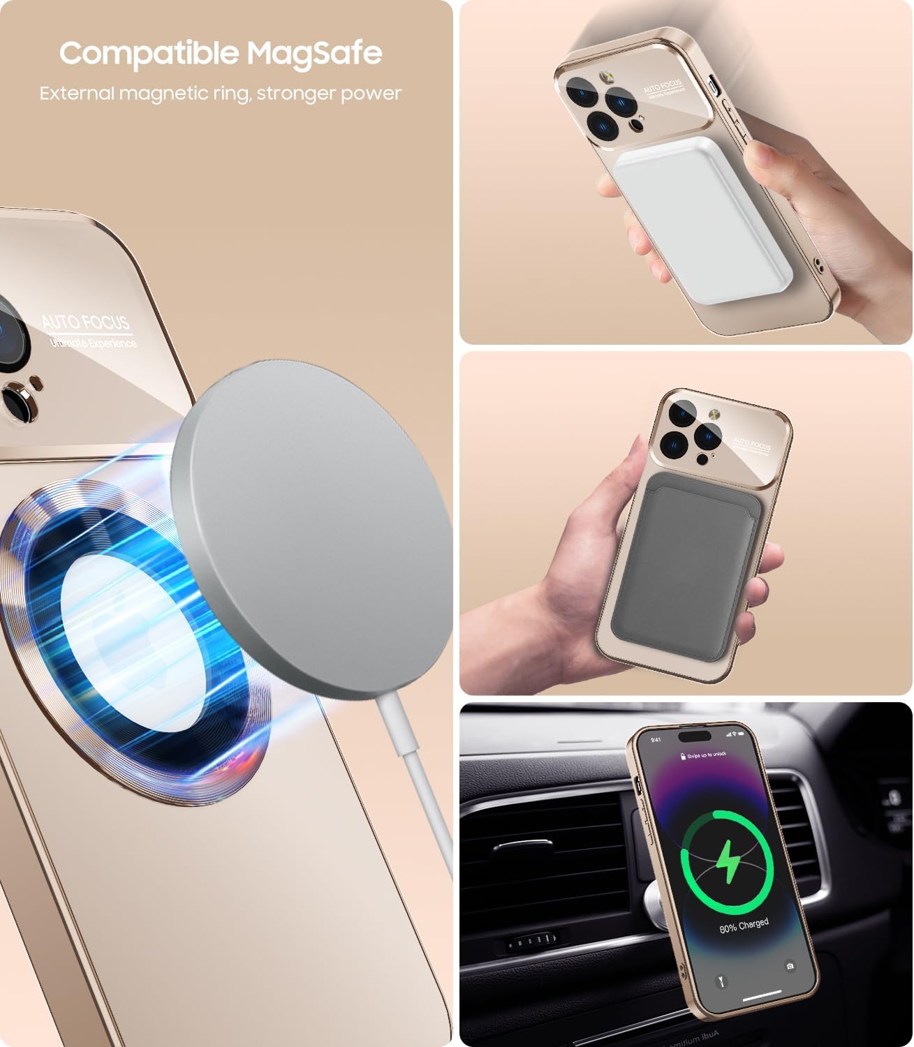 Magnetic for iPhone 14 Pro Max Case, Compatible with MagSafe, Built-in Camera Lens Protector, Logo View, Military Grade Drop Proof Phone Case Cover, Desert Titanium