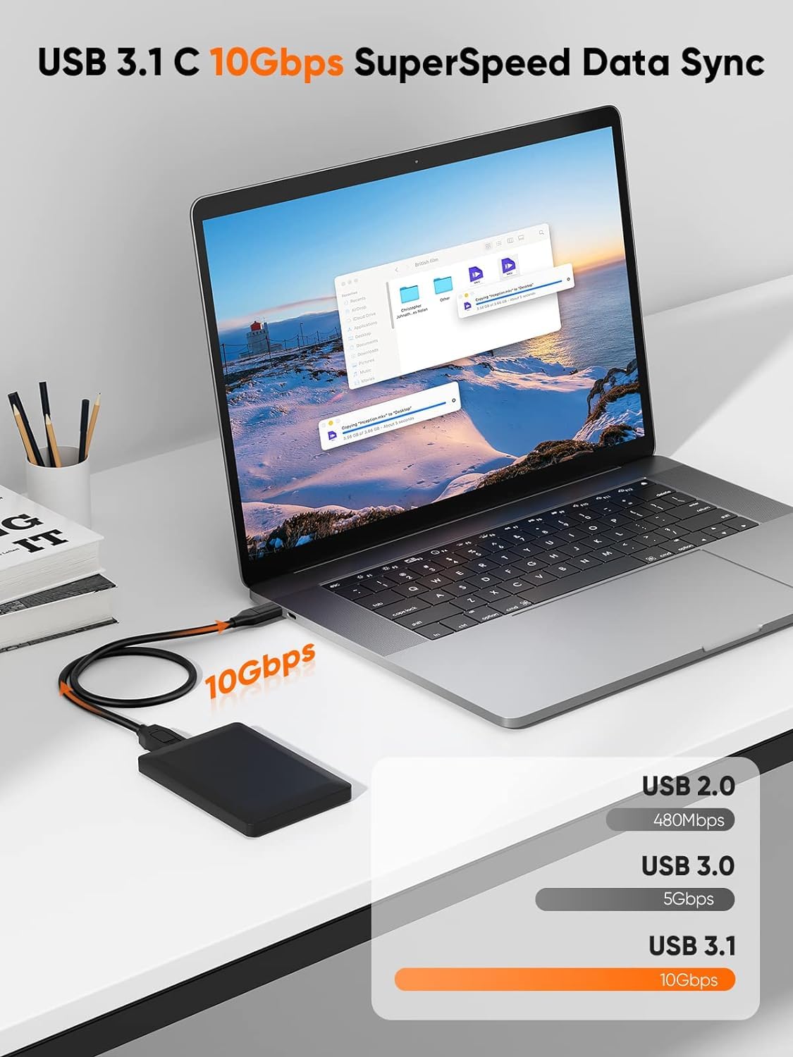 CableCreation 1FT*2 USB C to Micro B Cable,10Gbps Speed External Hard Drive Braided,USB 3.1 Type C to Micro B Work for iPhone 15/16,Seagate WD Westgate My Passport,MacBook Pro,iPad/Tablet,Black