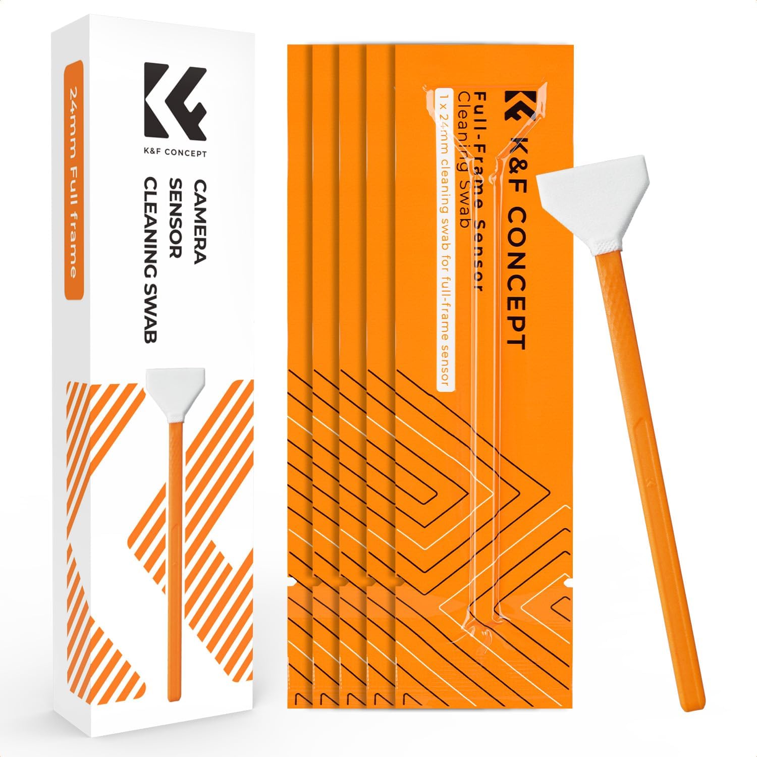 K&F CONCEPT 6 Pack Full-Frame Sensors Cleaning Swabs, DSLR SLR Digital Camera Dry CCD CMOS Clean Swabs Compatible with Nikon Sony Canon DSLR Camera Sensor, 24mm x 20mm