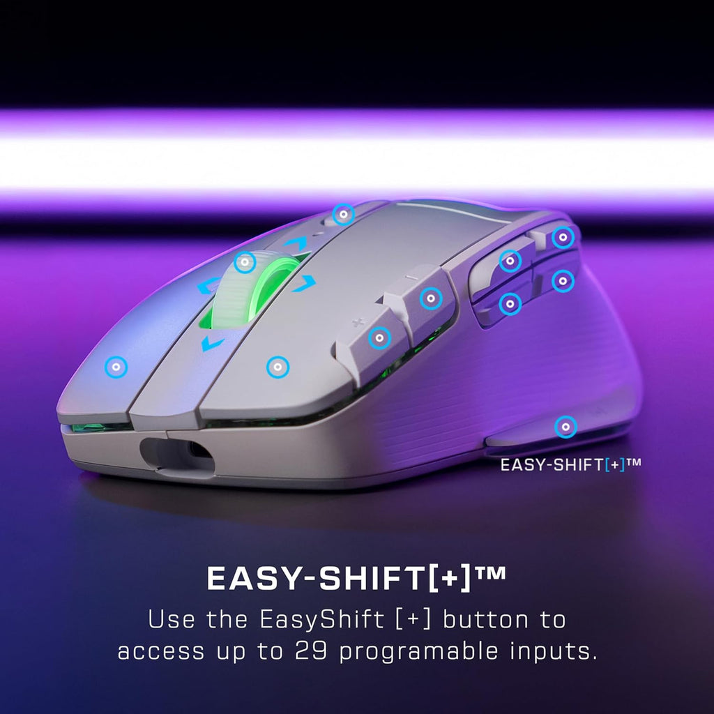 Turtle Beach Kone XP Air Wireless Customizable Ergonomic RGB Gaming Mouse, Bluetooth, 19K DPI Optical Sensor, 100-hour Battery & Charging Dock, 29 Programmable Inputs & RGB Lighting, 4D Wheel – White