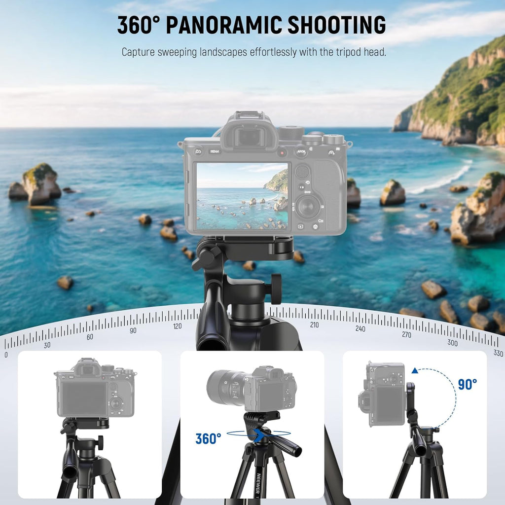 NEEWER Entry Level Version Tripod for Cell Phone & Camera, Metal Lightweight Portable Travel Stand with Cold Shoe Cellphone Holder Mount Compatible with iPhone for Video Recording Filming, TP53