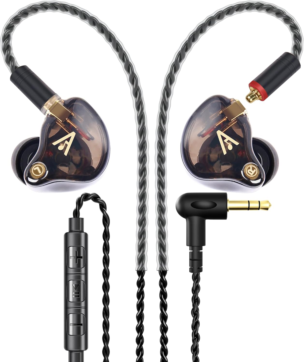 Vibes 201M Wired Earbuds in-Ear Headphones with Mic, Noise Cancelling Bass Driven HiFi Earphones, Tangle-Free Braided Cord, Carry Case, Ear Buds Tips, 3.5mm Jack, Secure Fit (Clear Brown)