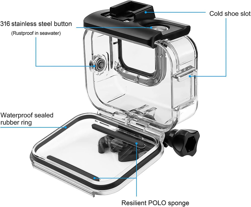 SOONSUN Waterproof Case for GoPro Hero 13 12 11 10 9 Black,196FT/60M Underwater Protective Diving Housing with Accessories, Built-in Dual Cold Shoe Mount to Connect Video Light and Microphone