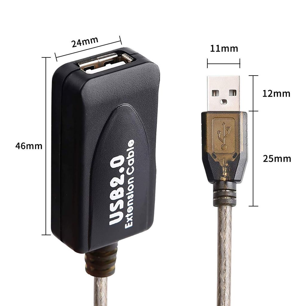 15 FT USB Extension Cable, USB 2.0 Type A Male to A Female Active Repeater Extension Cable 15ft, High Speed 480 Mbps
