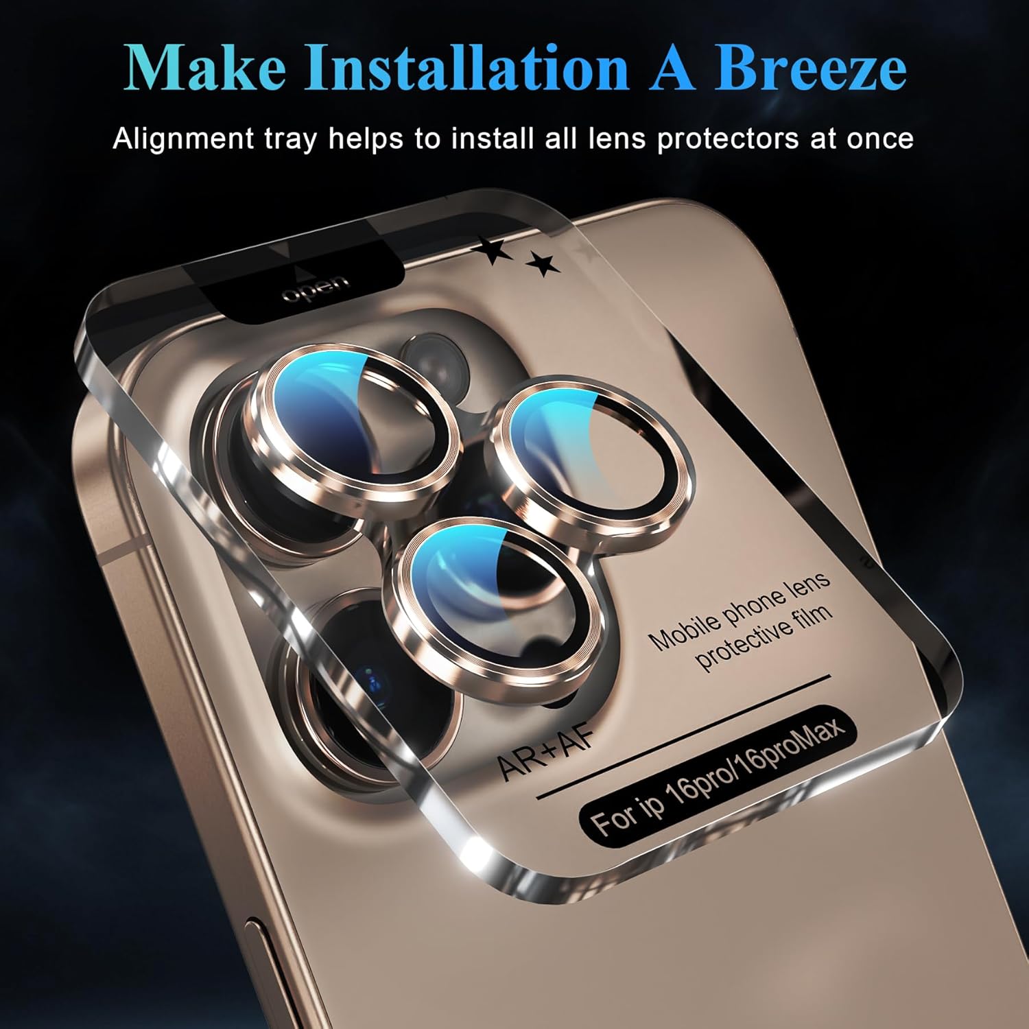 YWXTW Camera Lens Protector for iPhone 16 Pro/iPhone 16 Pro Max, [1 Step Installation Tray] Tempered Glass Screen Protector Metal Individual Camera Cover Accessories Case Friendly (Desert Titanium)