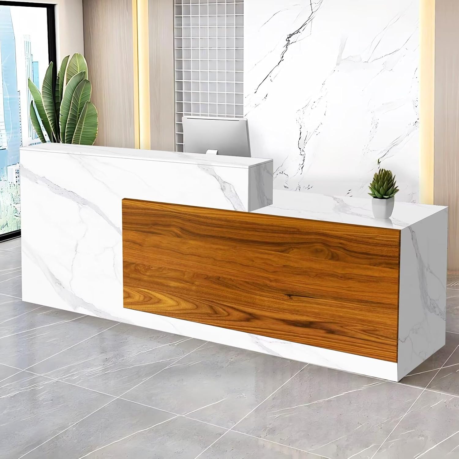 Reception Desk with Counter Modern Checkout Counter with Lockable Drawer Keyboard Tray Receptionist Desk for Office Salon Reception Table M Right 55inch/140cm