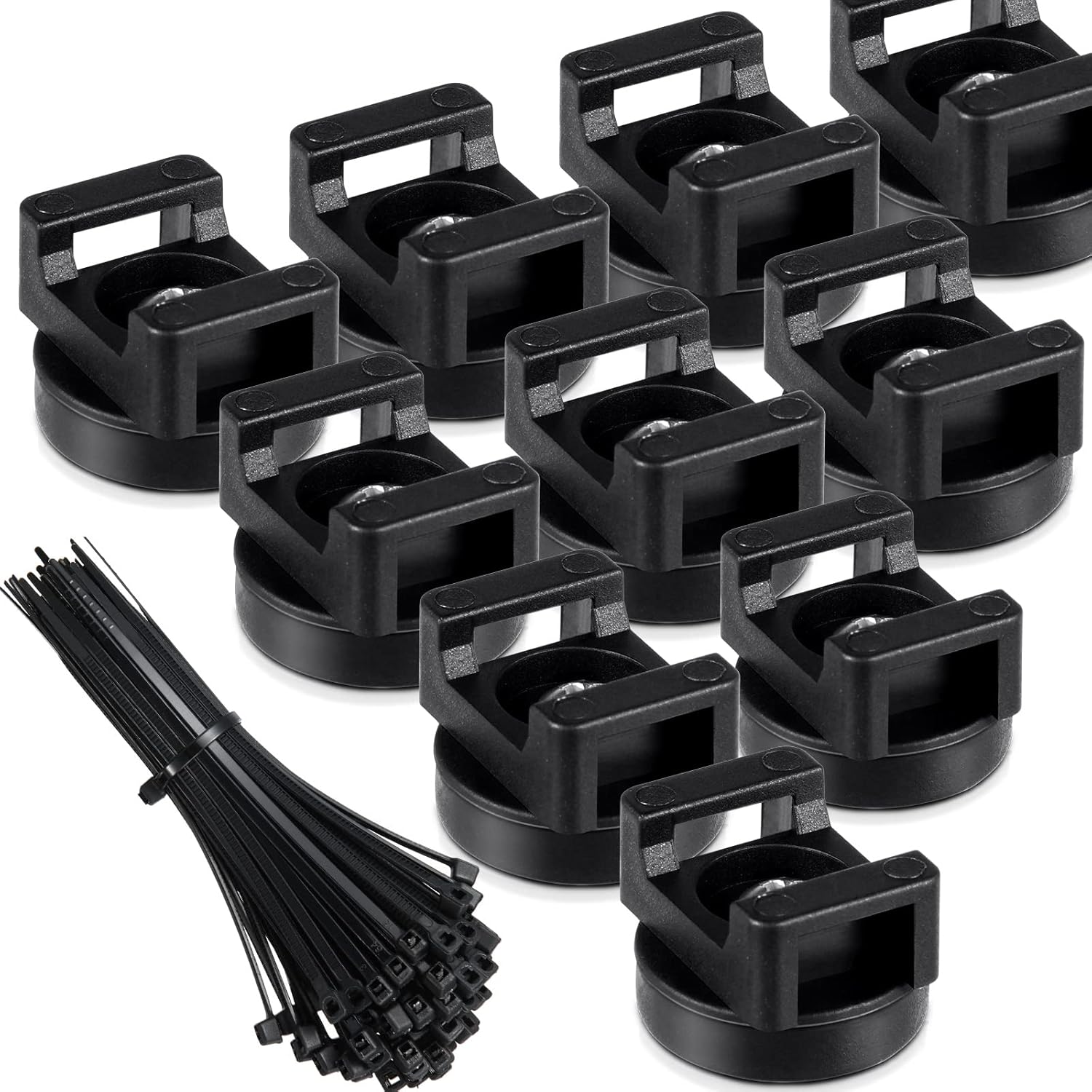 Yookeer 60 Pieces Magnetic Zip Tie Mount Multipurpose Cable Holder Magnets Magnetic Wire Management Bases with Heavy Duty Zip, Mount Nylon Cable Ties in Total (22 mm)