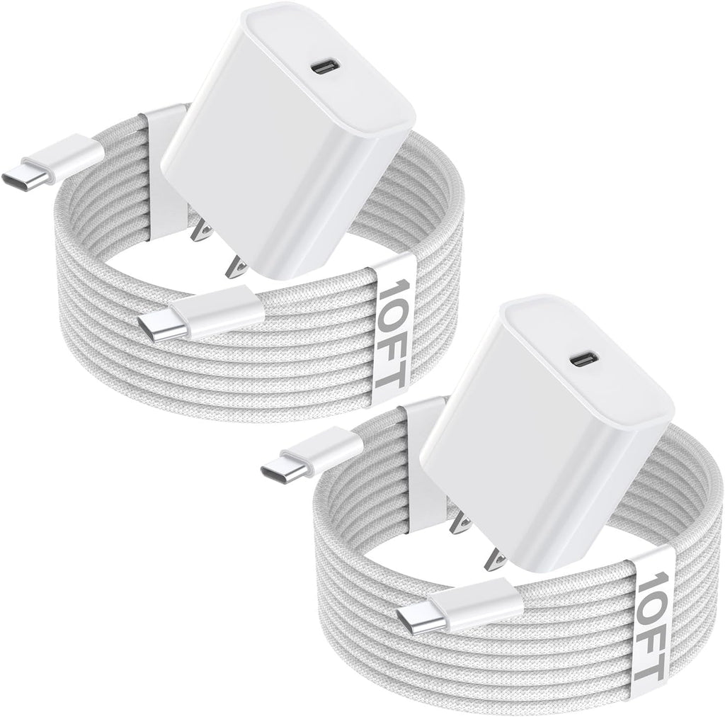 10FT iPhone 16e Charger Fast Charging,2Pack 20W USB C Apple 16e 15 Pro Charger Block & 10Foot Long USBC Woven Cable Cord for iPhone 16/16e/16 Pro Max/16 Pro/16 Plus/15/15 Pro Max/15 Plus/iPad Pro 12.9