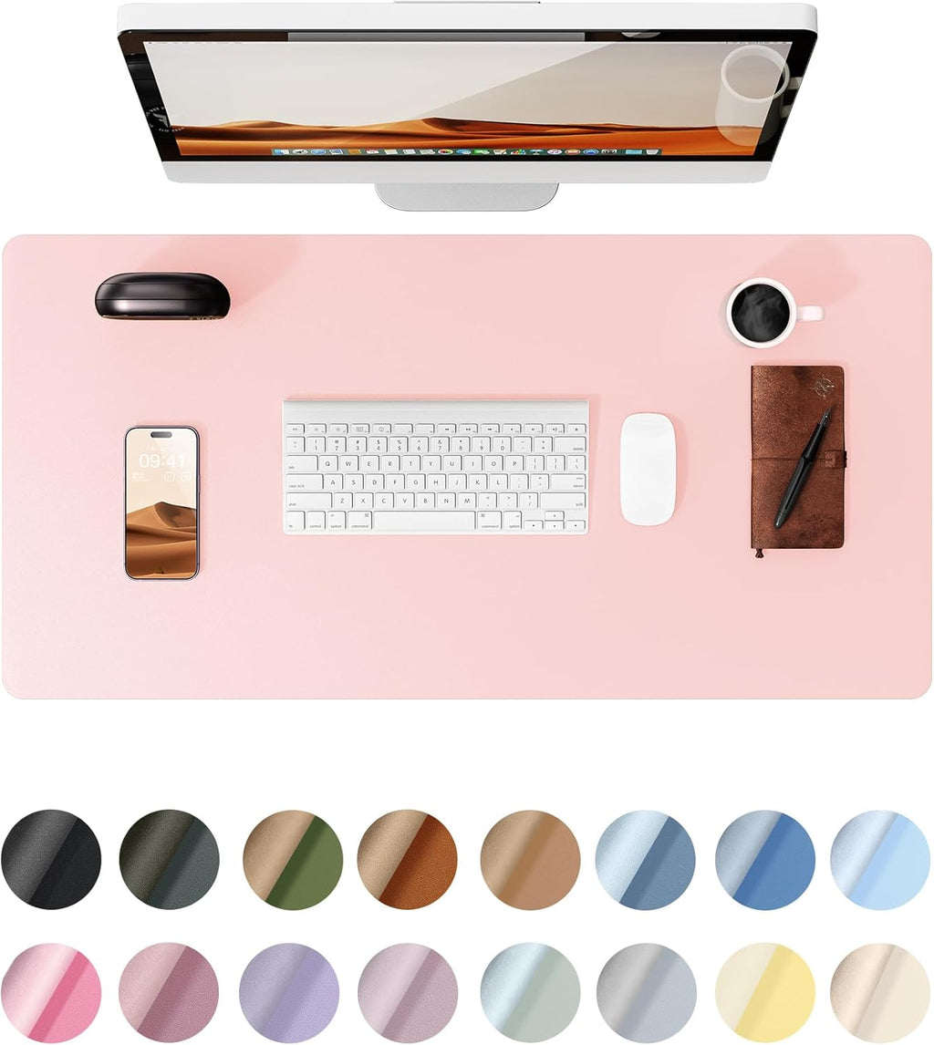 YSAGi Leather Desk Protector, Office Mat, Large Mouse Mat, Non-Slip PU Leather Blotter, Laptop Desk Pad, Waterproof Writing Pad for Office and Home (Light Pink, 31.5" x 15.8")