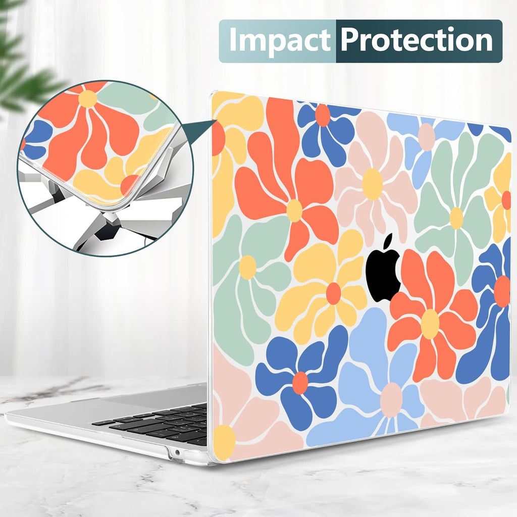 TWOLSKOO Compatible with M4 MacBook Air 15 inch Case 2025-2023 Released Model M4 A3241 M3 A3114 M2 A2941, Plastic Hard Shell & Screen Protector & Keyboard Cover & Type C Adapter, Chamomile Blue