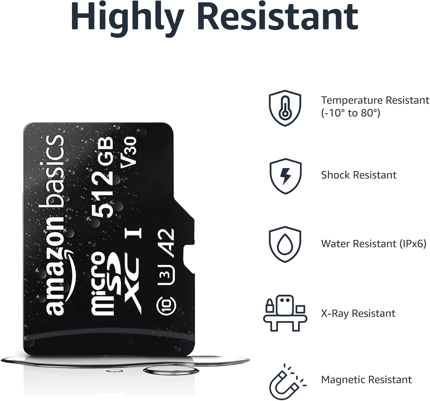 Amazon Basics Micro SDXC Memory Card with Full Size Adapter, A2, U3, Read Speed up to 100 MB/s, 512 GB, Black