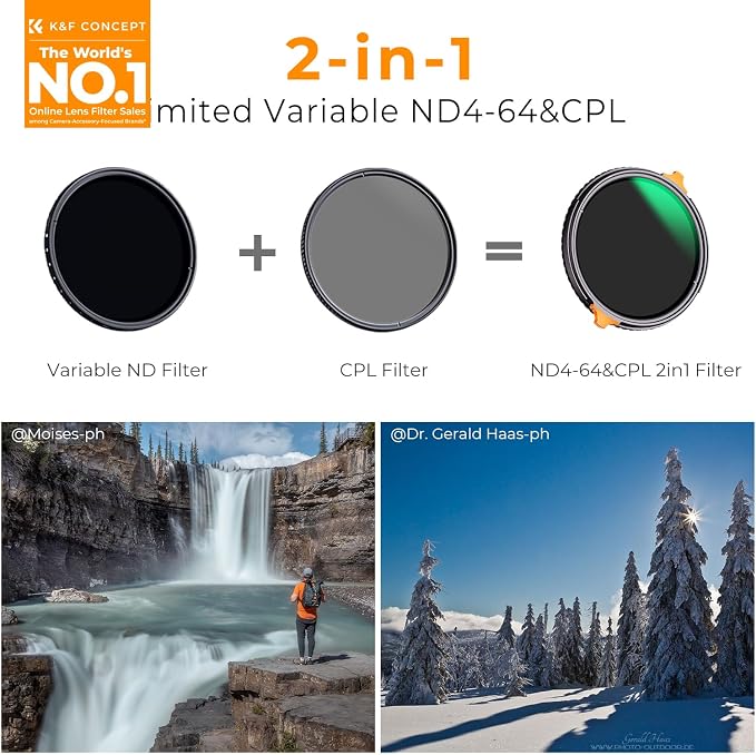 K&F CONCEPT 52mm ND4-64 ND Lens Filter Variable & CPL Polarizers Filter 2-in-1 - Image 2