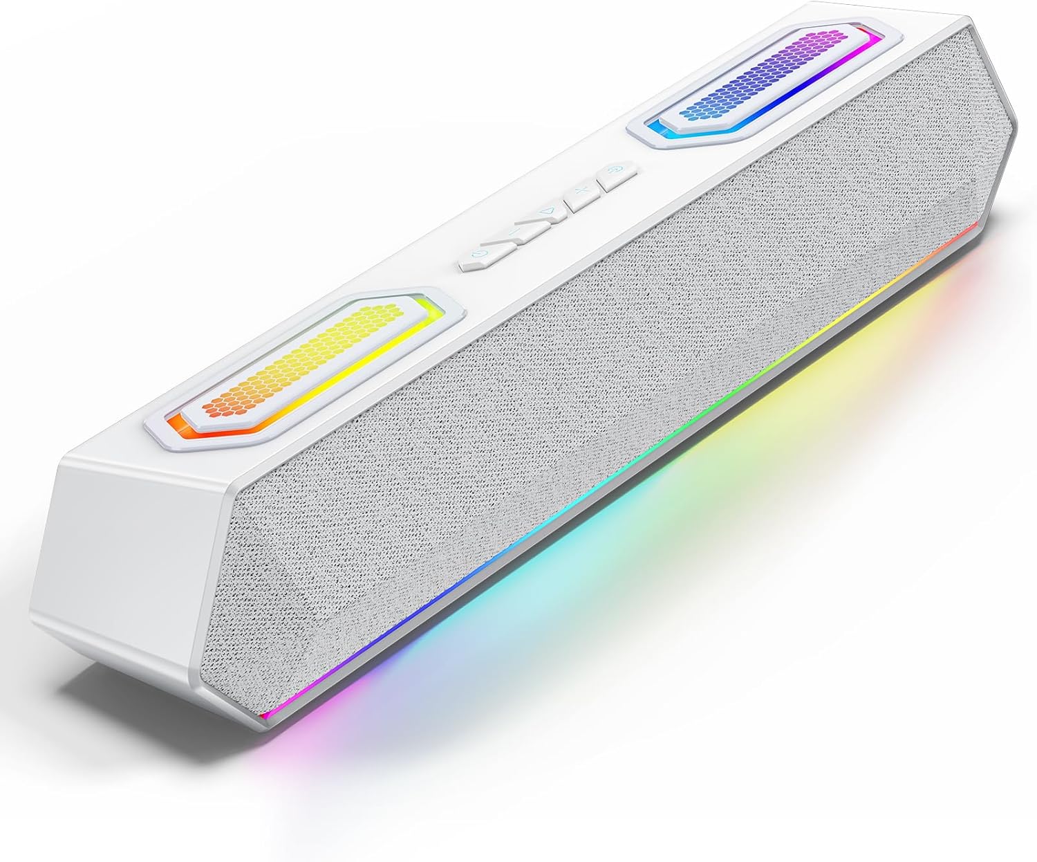 Deeyaple Computer Speakers, 40W Wireless Soundbar for Desktop PC with Bluetooth 5.3 & USB Audio, Dynamic RGB Lighting, Software Custom EQ, External Power Adapter Gaming Speakers, Laptop, Xbox White