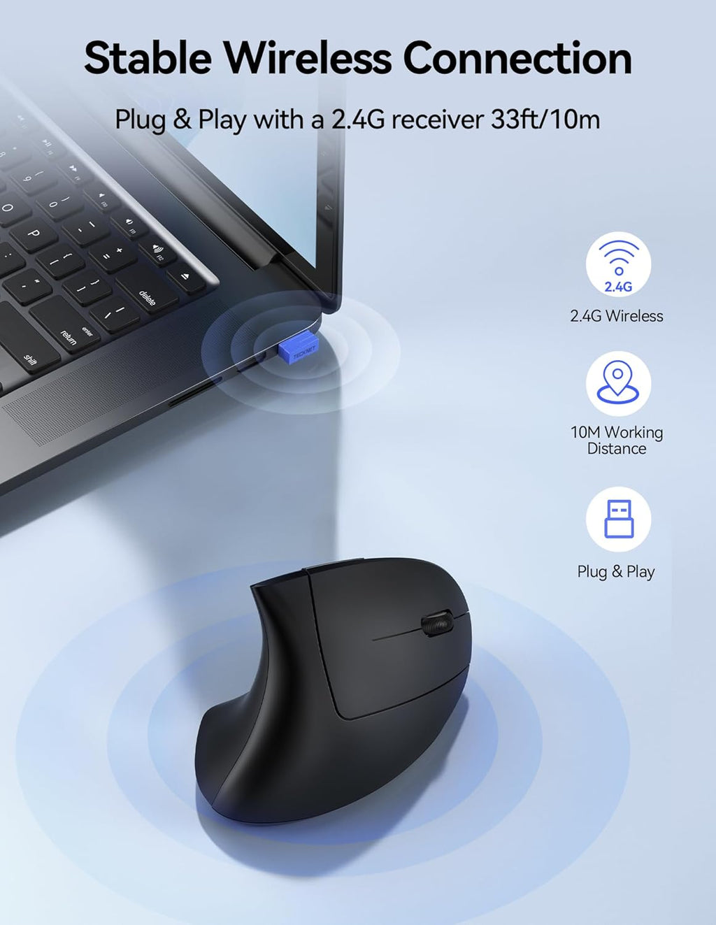 TECKNET Ergonomic Mouse Wireless, Rechargeable Mouse Wireless Silent for Carpal Tunnel Right Hand, 2.4GHz USB Vertical Mouse Wireless for Laptop, 5 Adjustable 4800 DPI, Computer, MacBook, Desktop