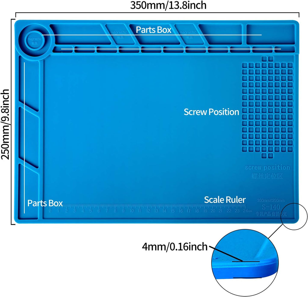 Kaisi S-140 Magnetic Insulation Silicone Soldering Mat, Heat Resistant Work Mat 932F for Repair Electronics, Phone, Soldering Iron, Gun, BGA, Workbench, Size: 13.8 x 9.8 inch