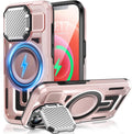 Camera Stand Case for iPhone 12/12 Pro, [Compatible with Mag Safe] [Lens Cover] 2024 Version Military Grade Protective Soft Case for iPhone 12/12 Pro 6.1 inch Men Women, Pink