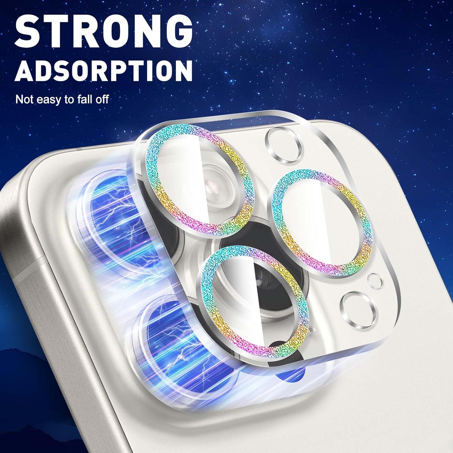 LucBuy 3PCS Sparkling Camera Lens Protector for iPhone 12 Pro, Full Clear Acrylic Cover with Shiny Colorful Glitter Designed Decoration Back Camera Protector