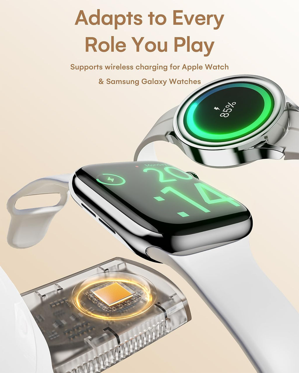 ZEEHOO 4 in 1 Wireless Charging Station for Apple,Mag-Safe Charger&Dimmable Light,Qi2 15W Rotating Fast Wireless Charger for iPhone 16,15,14,13,12&Pixel 10&iWatch&Samsung Watch&AirPods(30W Adapter)