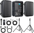 All-in-One 2-Way PA Speaker System DJ Mixer Bundle,300W 8-Channel Mixer Bluetooth, Amplifier Kit with 8" Subwoofer and 1" Horn Tweeter,USB,2 Speaker Stands, Mic