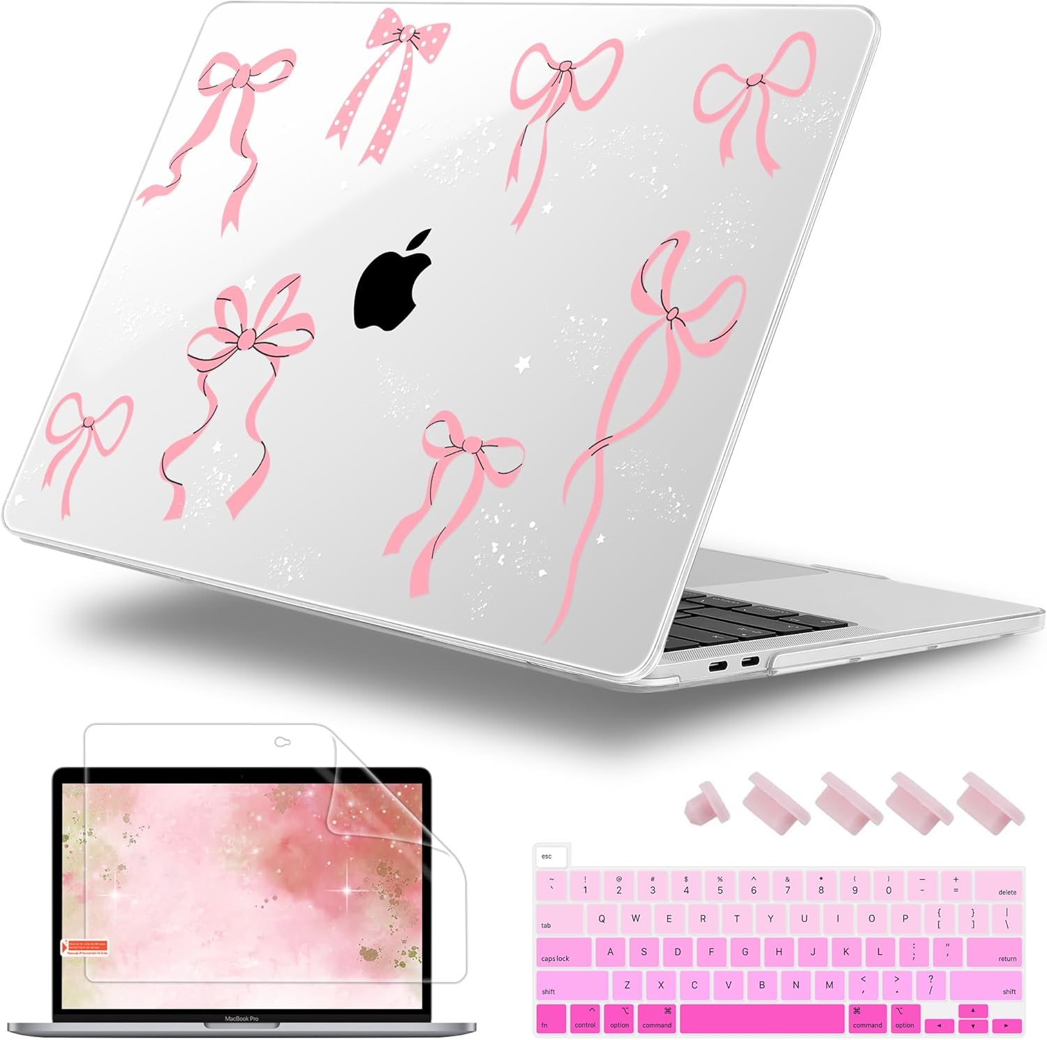 Case for MacBook Pro 13 inch with/Without Touch Bar (2016-2022, M2 A2338 M1 A2289 A2251 A2159 A1989 A1706 A1708), Hard Shell + Keyboard Cover + Dust Plug, Star Bow