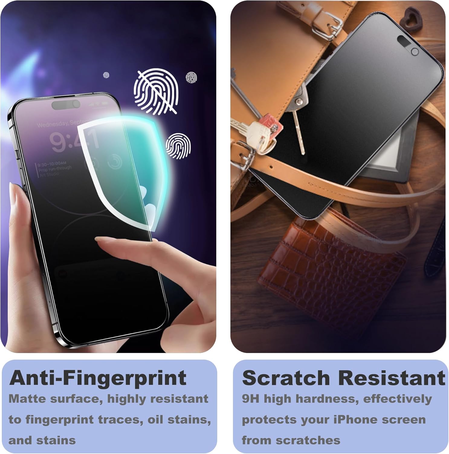 Matte Privacy Screen Protector for iPhone 14Pro and iPhone 15 and iPhone 16 Screen Protector Anti-Glare, Anti-Spy Tempered Glass Film, Smooth and Responsive Touch Anti-Scratch Glass