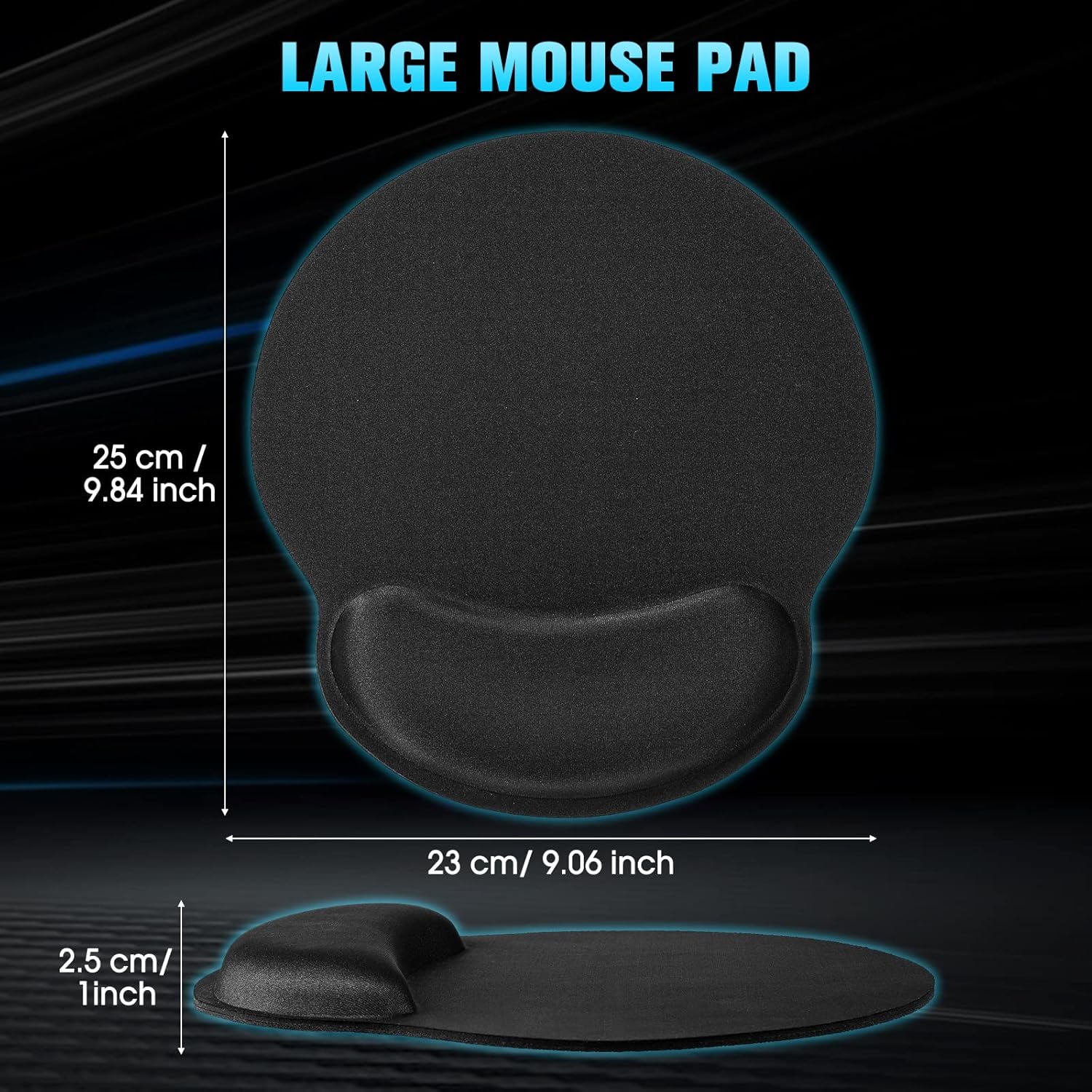 Yunsailing 8 Pack Ergonomic Mouse Pad with Wrist Rest Support Gel Memory Foam Mouse Pad Comfortable Computer Mouse Pad for Laptop Pain Relief Mousepad for Laptop, Computer, Gaming (Solid Black Style)
