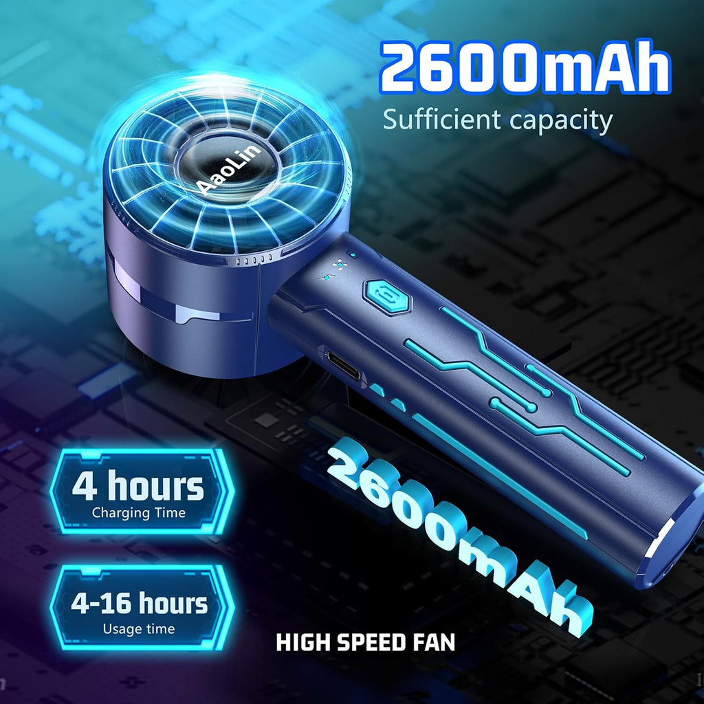 2pcs Portable Handheld Turbo Fan with 7000rpm High-Speed Motor USB Rechargeable Cooling Personal Fan 4-Speed, 4-16H Runtime, with Lanyard for Outdoor Travel, Women, Kids, Summer Gift